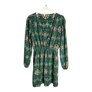 My Beloved Green Printed Long Sleeve Wrap Dress Small